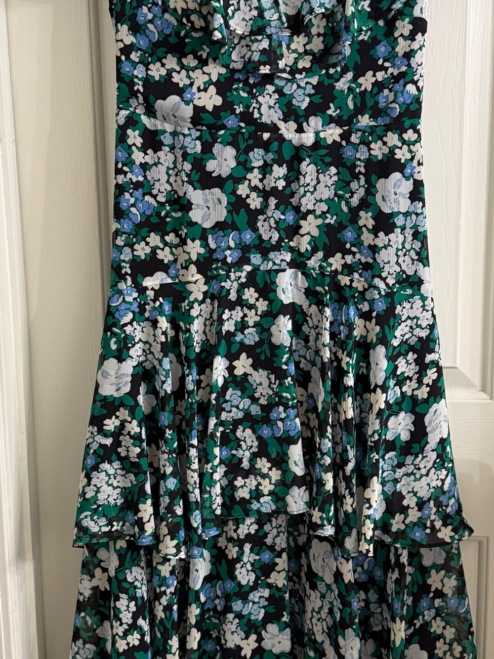 Floral Tiered Maxi Skirt in Black & Green